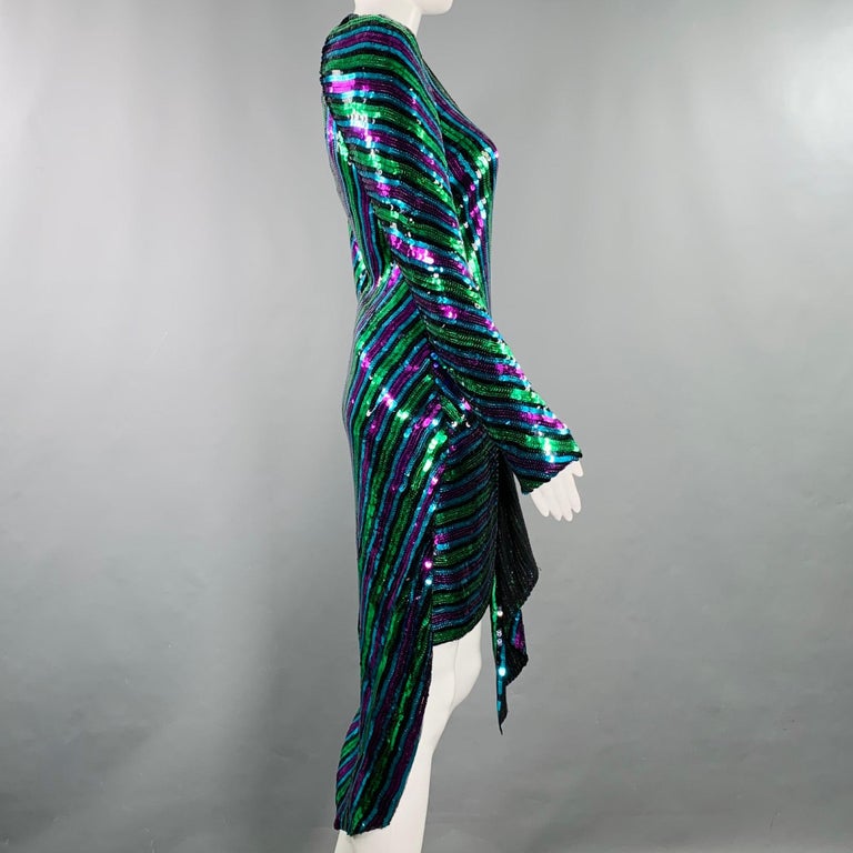 MARC JACOBS Pre-Fall 2019 Size 2 The Disco Black Multi Color Stripe  Asymmetrical Cocktail Dress For Sale at 1stDibs