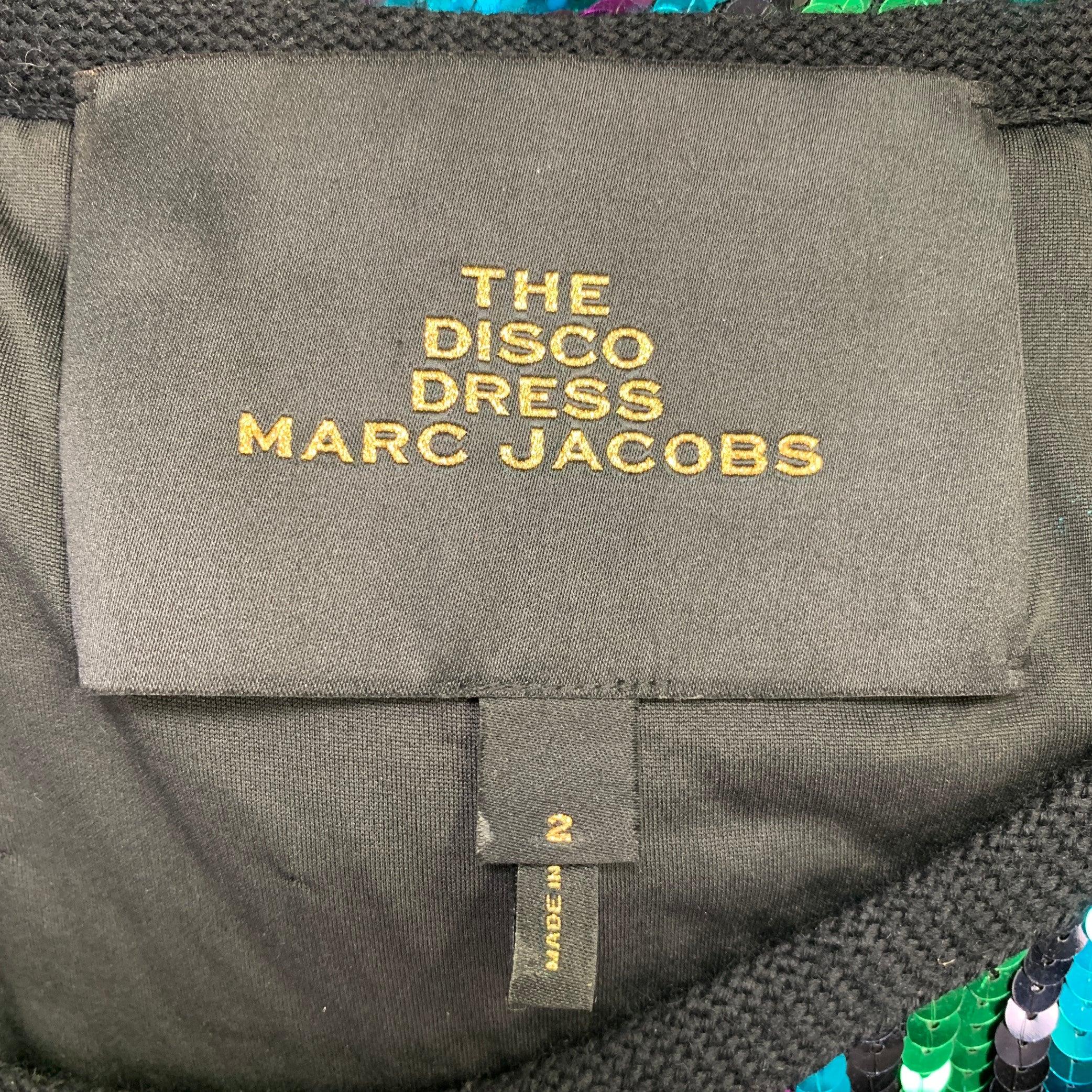 MARC JACOBS Pre-otoño 2019 Talla 2 La discoteca Negro Vestido de cóctel asimétrico de rayas multicolor en venta 1