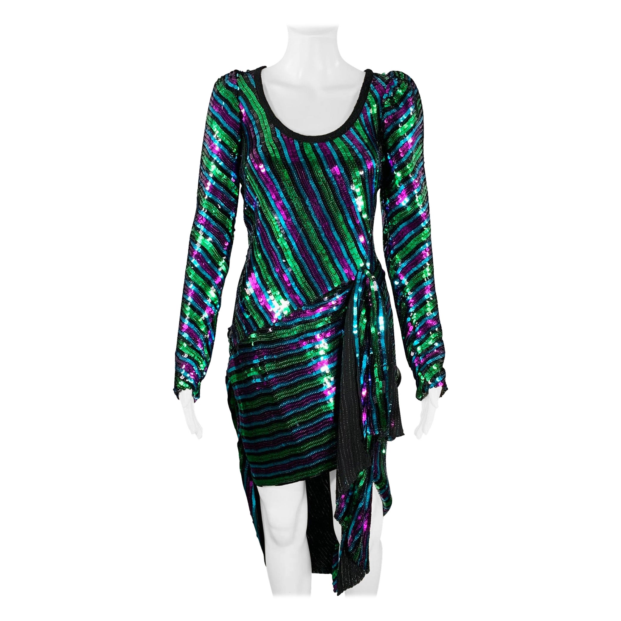 MARC JACOBS Pre-Fall 2019 Größe 2 The Disco Schwarz Mehrfarbig gestreiftes asymmetrisches Cocktailkleid