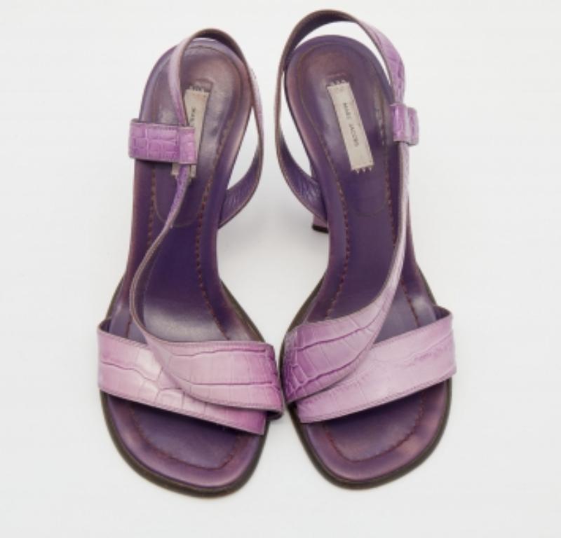 Marc Jacobs Sandalias de piel de cocodrilo en relieve moradas tamaño 39 Gris en venta
