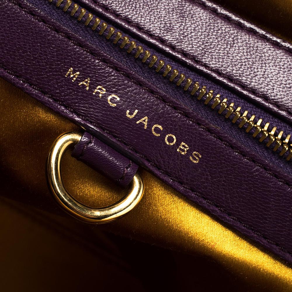 Marc Jacobs Purple/Gold Quilted Print Leather Stam Satchel In Good Condition In Dubai, Al Qouz 2