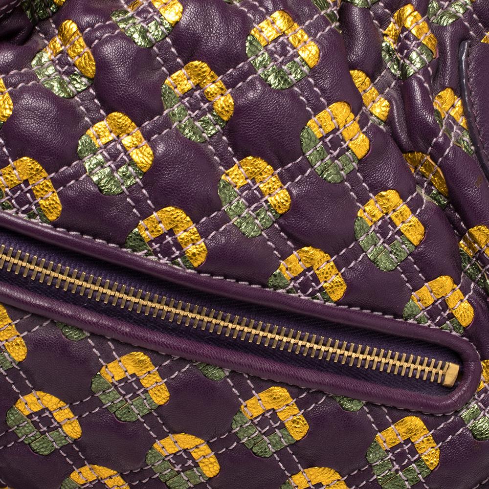Marc Jacobs Purple/Gold Quilted Print Leather Stam Satchel 1