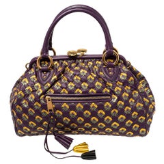 Marc Jacobs Purple/Gold Quilted Print Leather Stam Satchel
