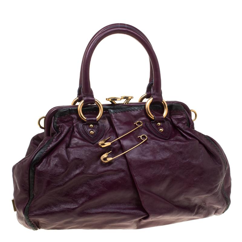 Marc Jacobs Purple Leather Safety Pin Stam Top Handle Bag In New Condition In Dubai, Al Qouz 2