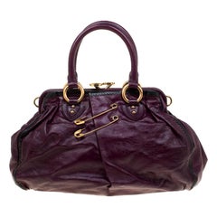 Marc Jacobs Purple Leather Safety Pin Stam Top Handle Bag