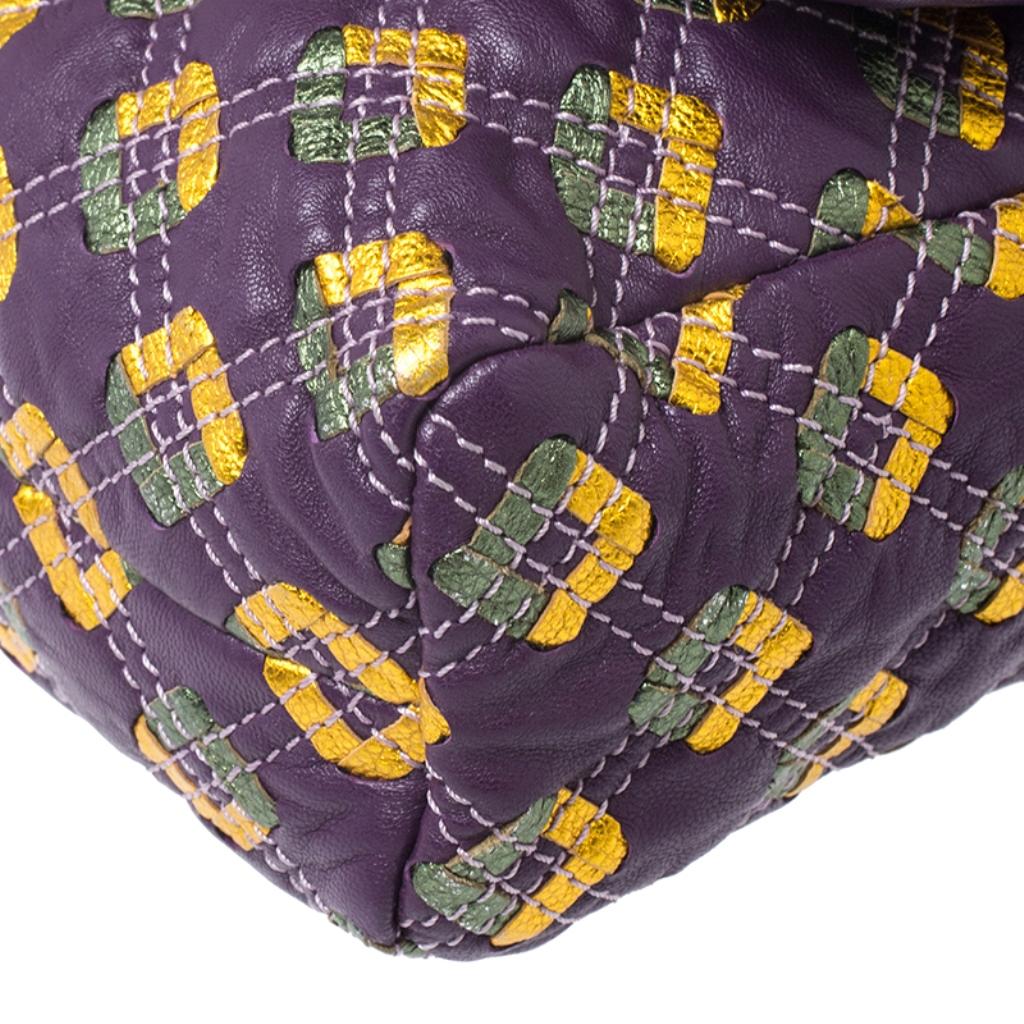 Black Marc Jacobs Purple Printed Leather Misfit Flap Shoulder Bag