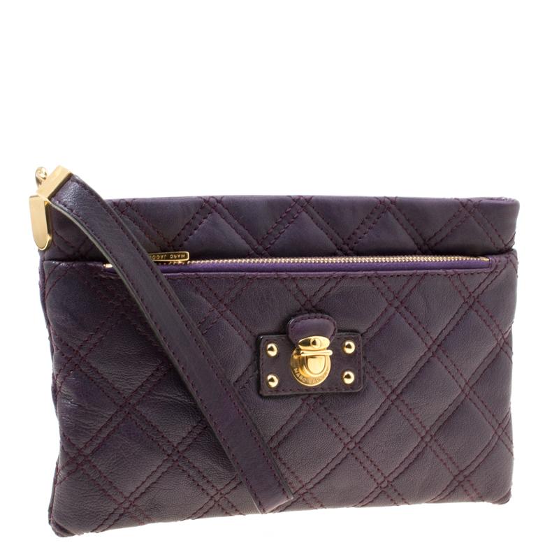 Marc Jacobs Purple Quilted Leather Wristlet Clutch In Good Condition In Dubai, Al Qouz 2