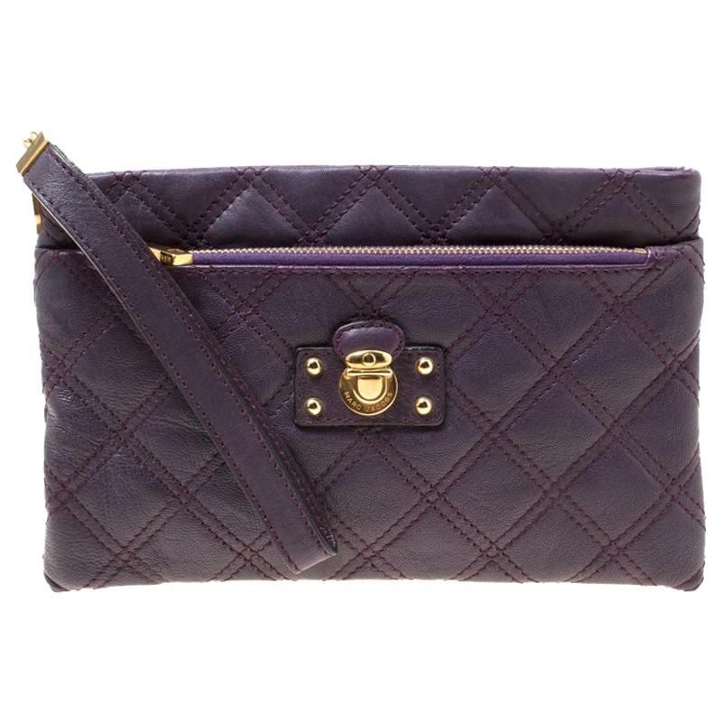 Marc Jacobs Purple Quilted Leather Wristlet Clutch