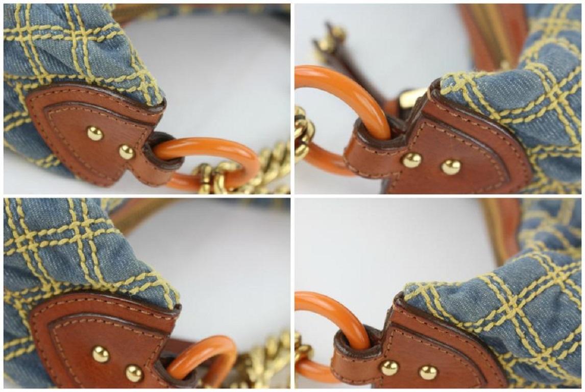 Marc Jacobs Quilted Chain 18mjz0928 Blue Denim Hobo Bag In Good Condition For Sale In Dix hills, NY