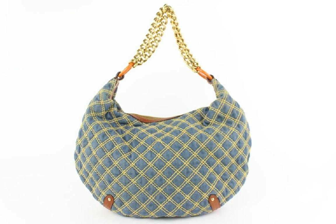 Women's Marc Jacobs Quilted Chain 18mjz0928 Blue Denim Hobo Bag For Sale
