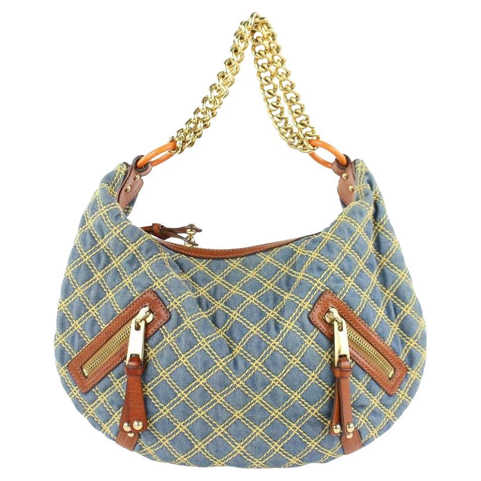 Marc Jacobs Quilted Chain 18mjz0928 Blue Denim Hobo Bag For Sale 