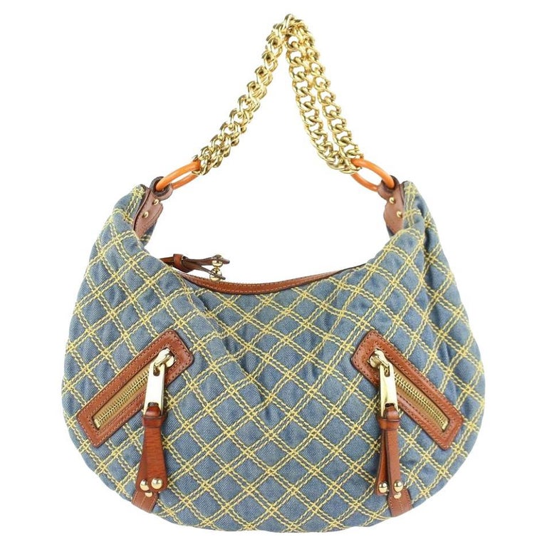 Marc Jacobs Quilted Chain 18mjz0928 Blue Denim Hobo Bag For Sale at 1stDibs