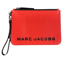 MARC JACOBS Red Black Logo Leather Wristlet Handbag