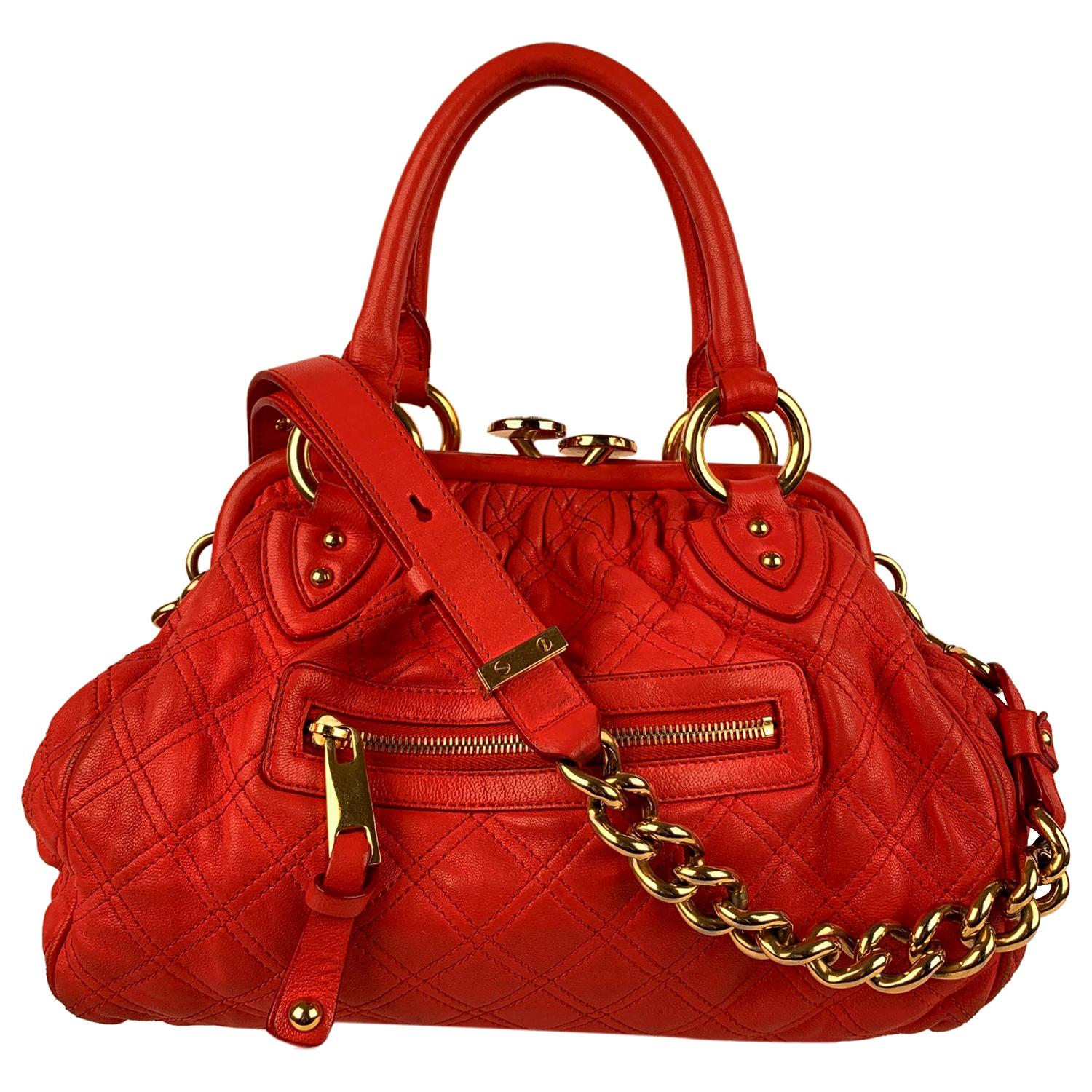 Marc Jacobs Red Coral Quilted Leather Stam Doctor Bag