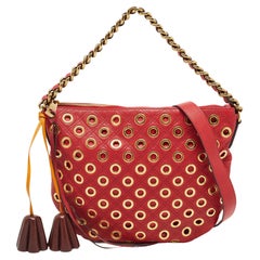 Marc Jacobs Red Eyelets Quilted Leather Nomad Hobo