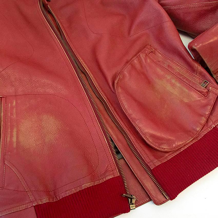 Brown Marc Jacobs red leather distressed jacket XL For Sale