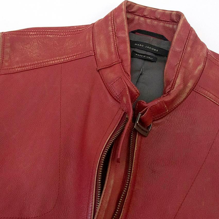 Marc Jacobs red leather distressed jacket XL In Good Condition For Sale In London, GB