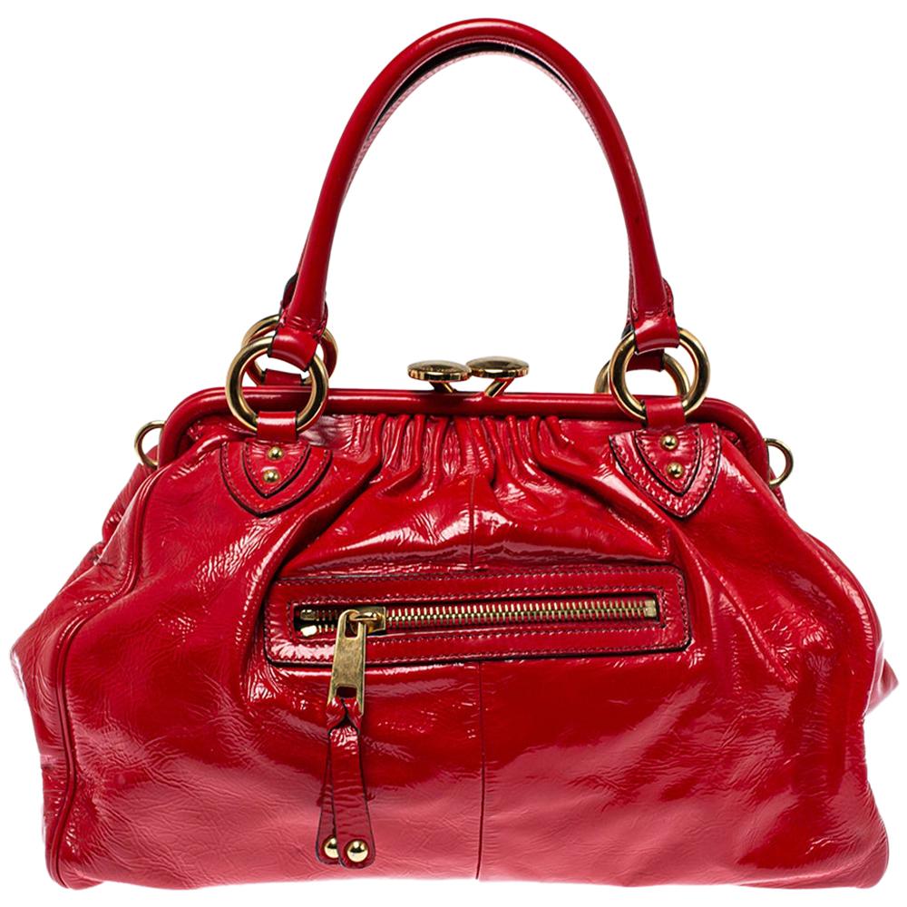 Roberto Cavalli Red Leather Small Regina Satchel For Sale at 1stDibs