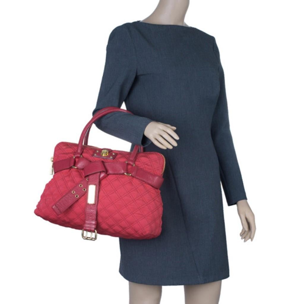 Marc Jacobs Red Quilted Jersey Bruna Bow Satchel In Good Condition In Dubai, Al Qouz 2