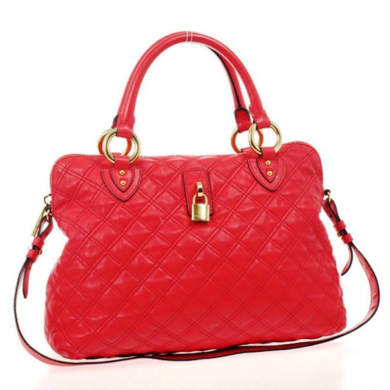 Marc Jacobs Red Quilted Leather 'Rio' Convertible Satchel In Excellent Condition In Dubai, Al Qouz 2