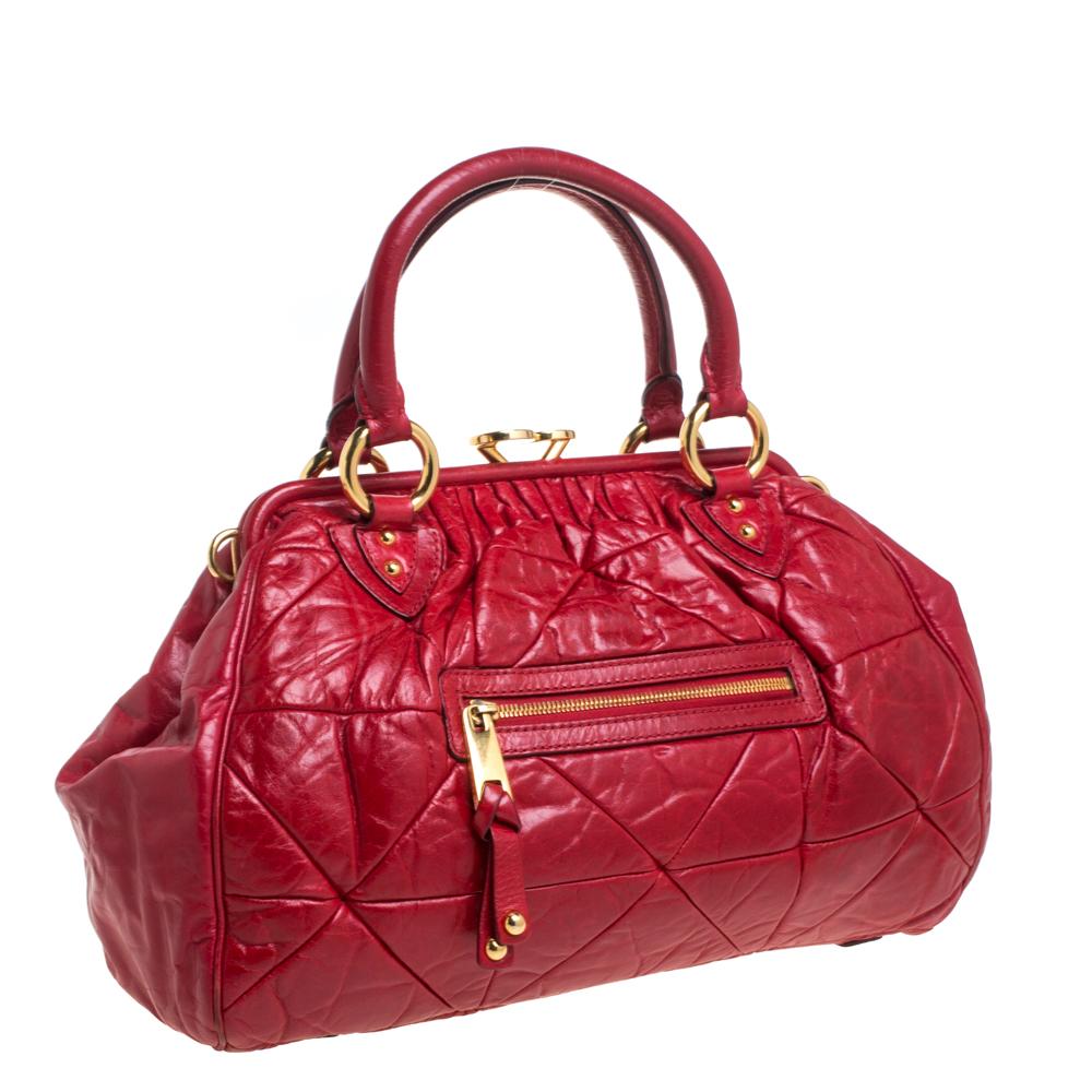 Marc Jacobs Red Quilted Leather Stam Satchel In Fair Condition In Dubai, Al Qouz 2