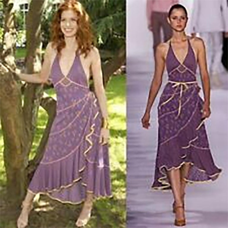 Marc Jacobs Runway 2002 Floral Jersey Halter Neck Tiered Skirt Dress