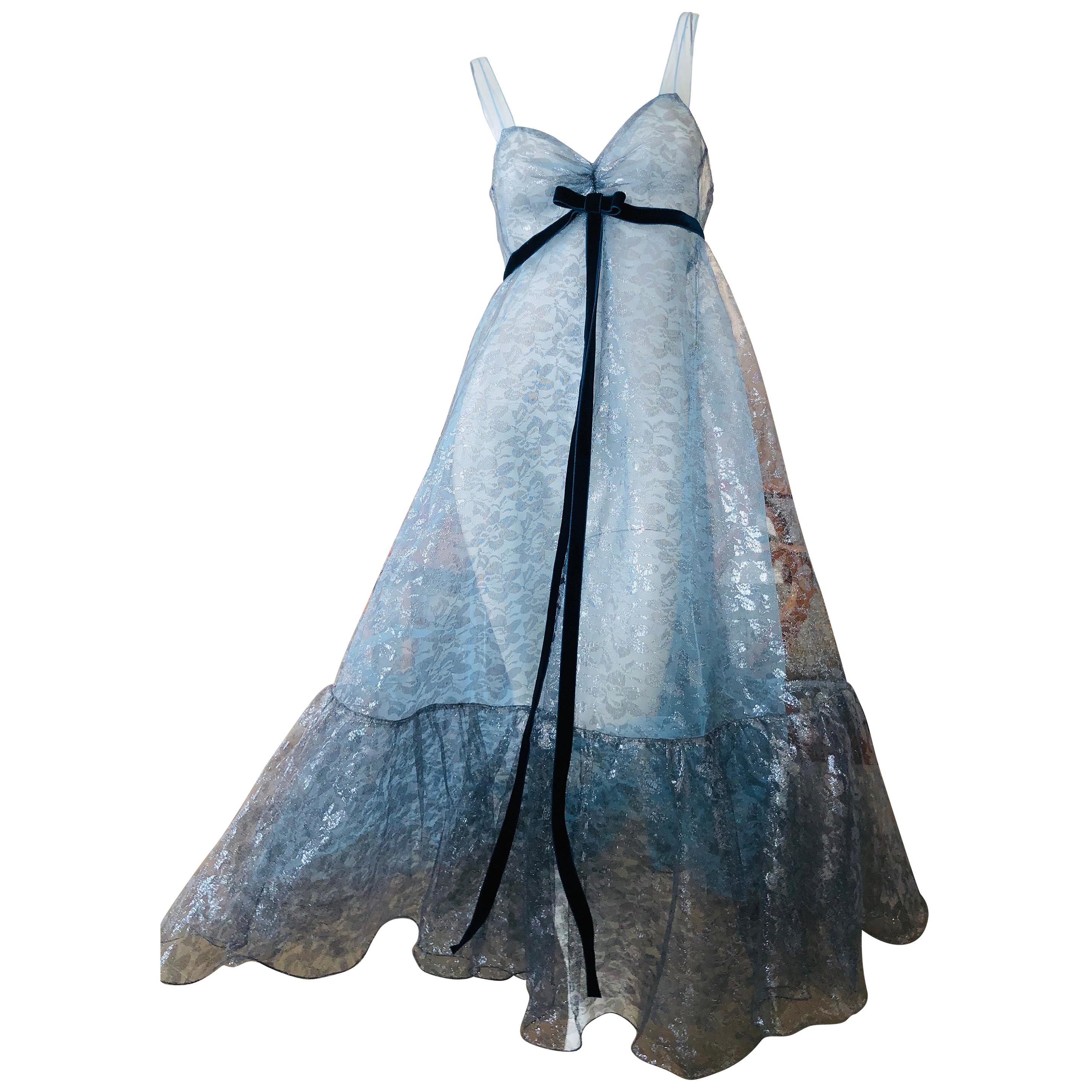 Marc Jacobs Runway Collection Silvery Sheer Silk Dress with Voluminous Flounce For Sale