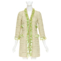 MARC JACOBS Runway green cream wool tweed boucle glass pailette coat US0 XS