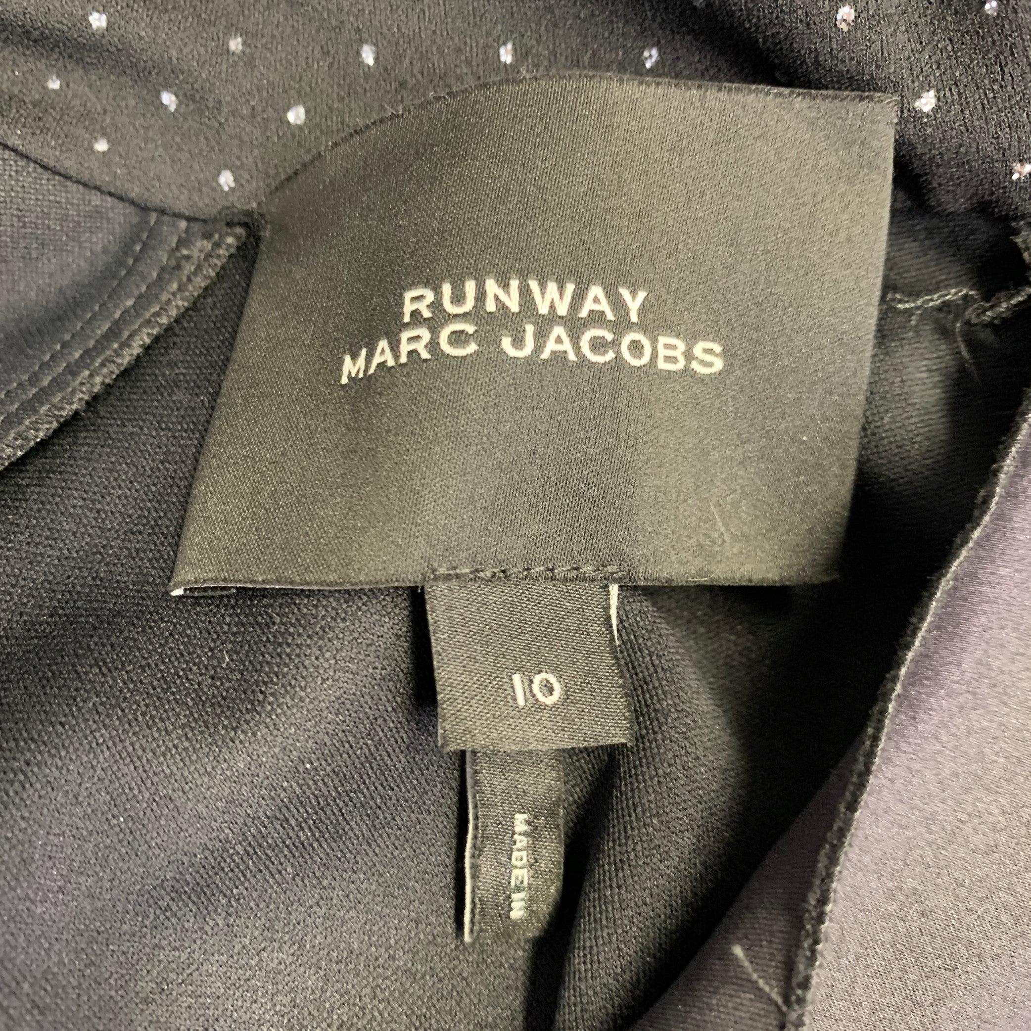 MARC JACOBS RUNWAY Taglia 10 Nero Silver Dots Manica lunga con fiocco a collo alto e abito a linea d'aria in vendita 3