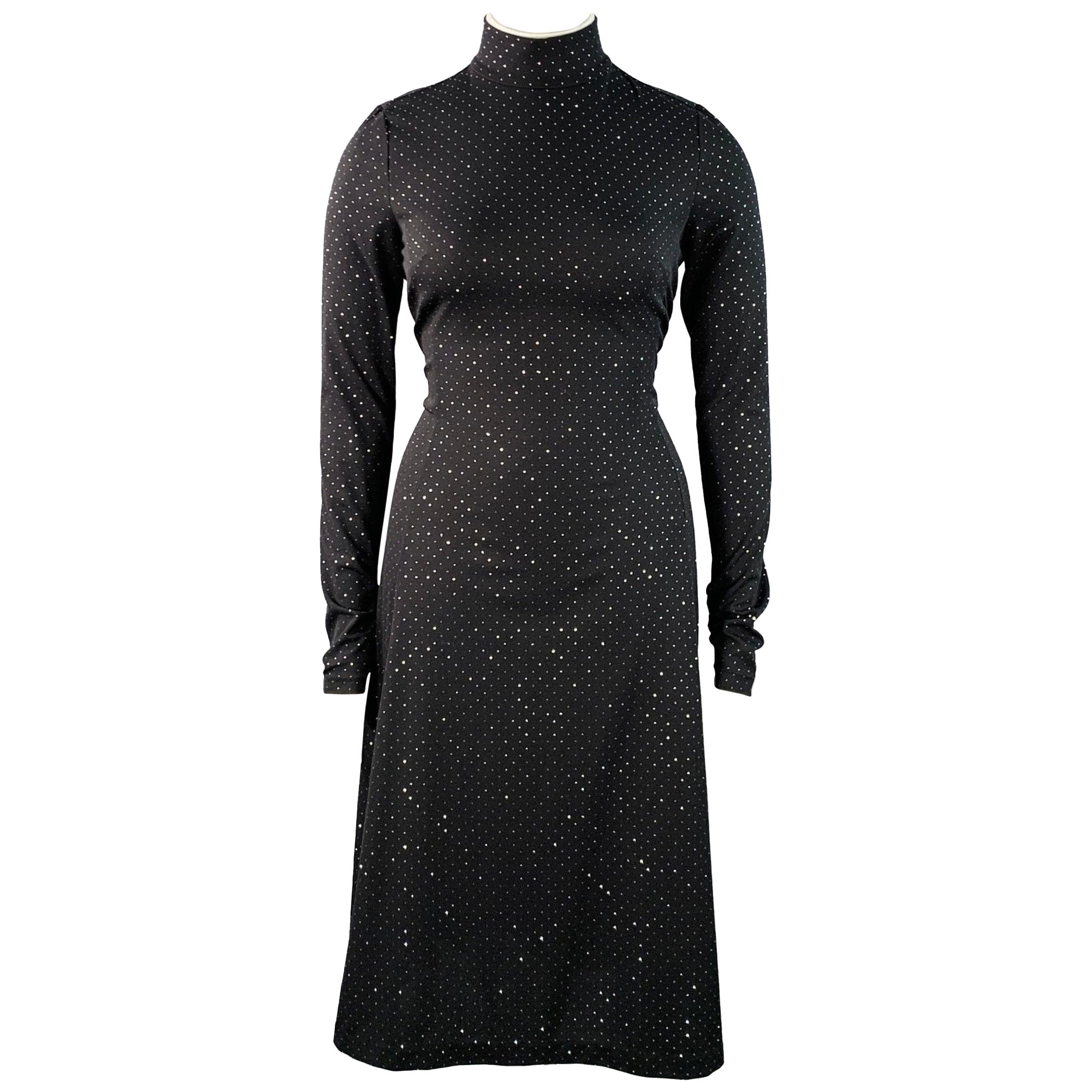 MARC JACOBS RUNWAY Taglia 10 Nero Silver Dots Manica lunga con fiocco a collo alto e abito a linea d'aria in vendita