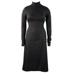 MARC JACOBS RUNWAY Taglia 10 Nero Silver Dots Manica lunga con fiocco a collo alto e abito a linea d'aria