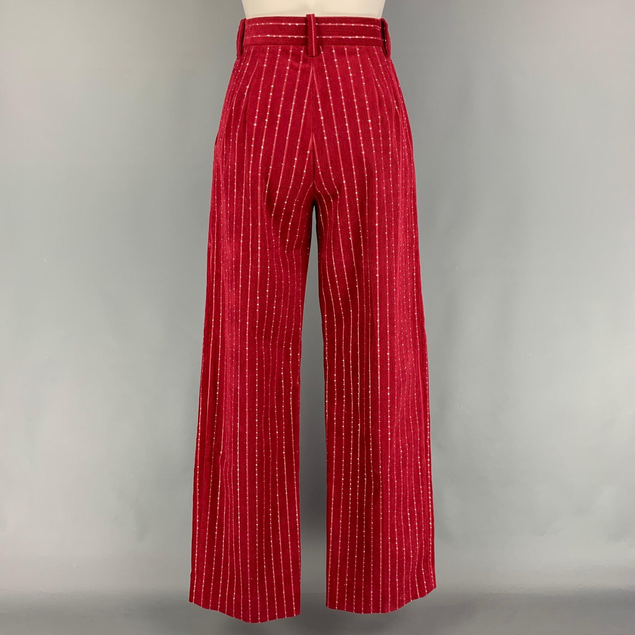 Red MARC JACOBS RUNWAY Spring 2020 Size 00 Lurex Corduroy Crystal Wide Leg Pants