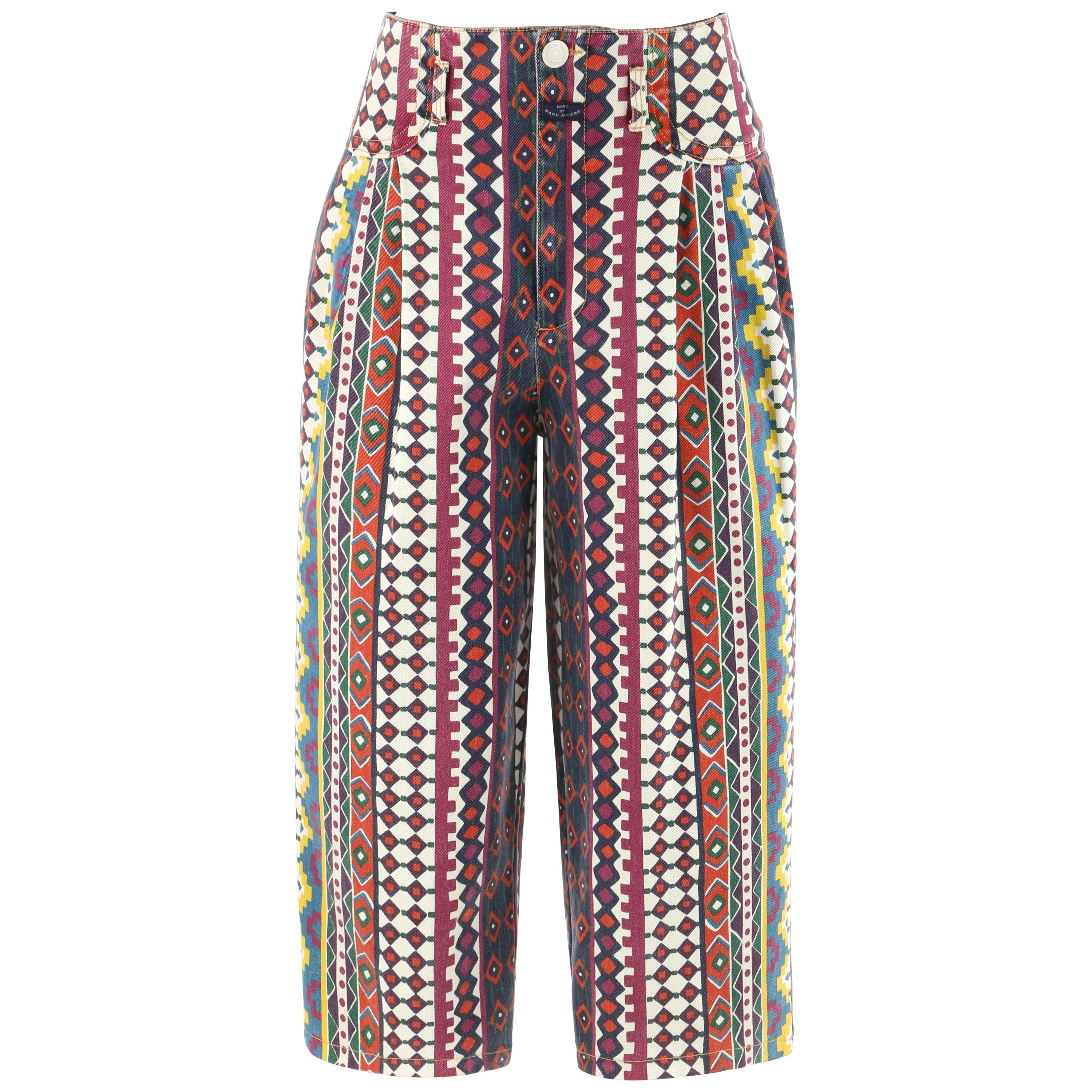 MARC JACOBS S/S 2010 Runway Burgeoning Tribal Printed Denim Crop Pant For Sale