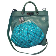 Vintage Marc Jacobs Seafoam Green Leather and Sequin Small Duffy Frog Tote