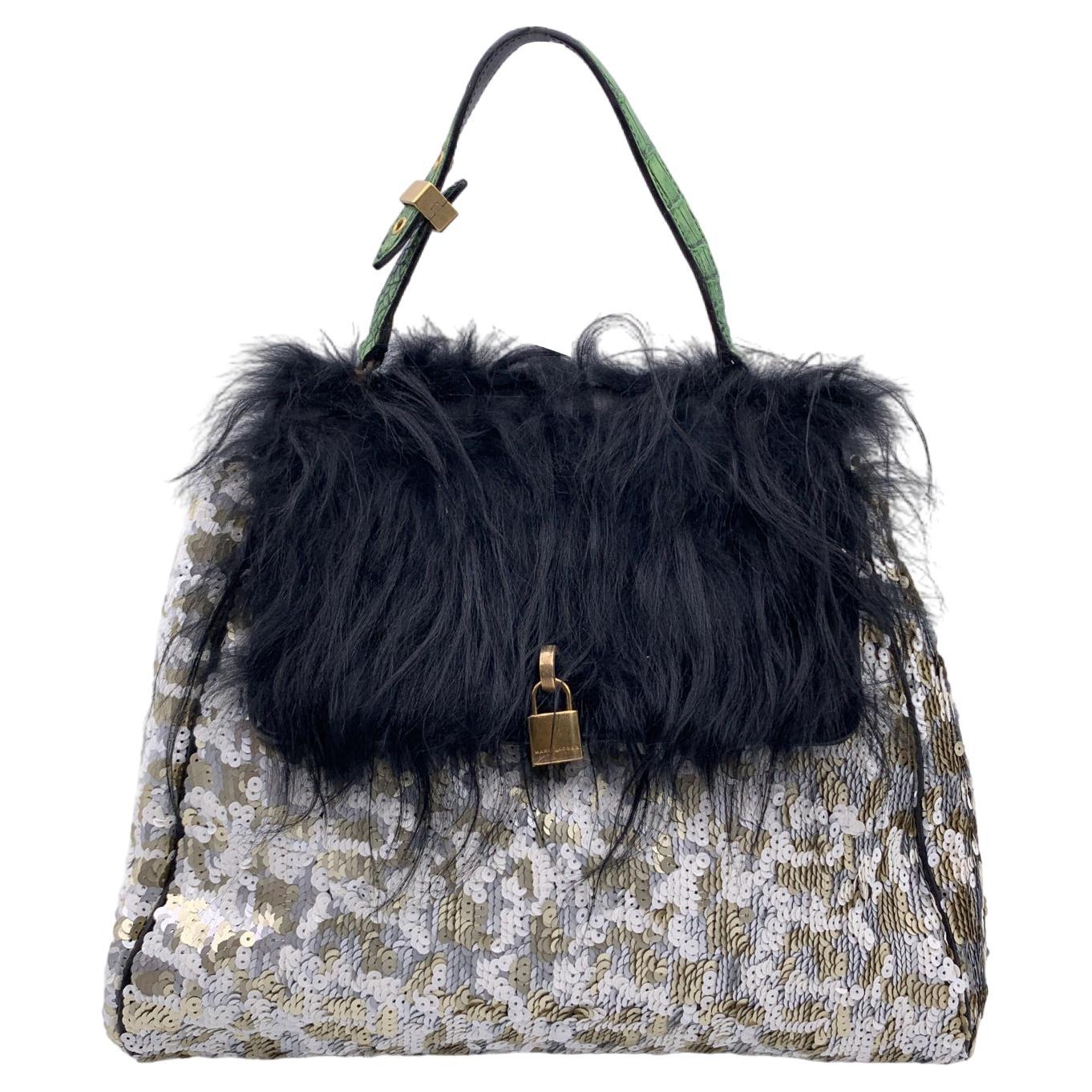 Marc Jacobs Silver and Gold Sequined Large Gilda Flap Bag Handbag For Sale