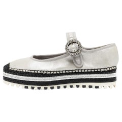 Marc Jacobs Silver Nubuck Leather Suzi Platform Espadrilles Size 37