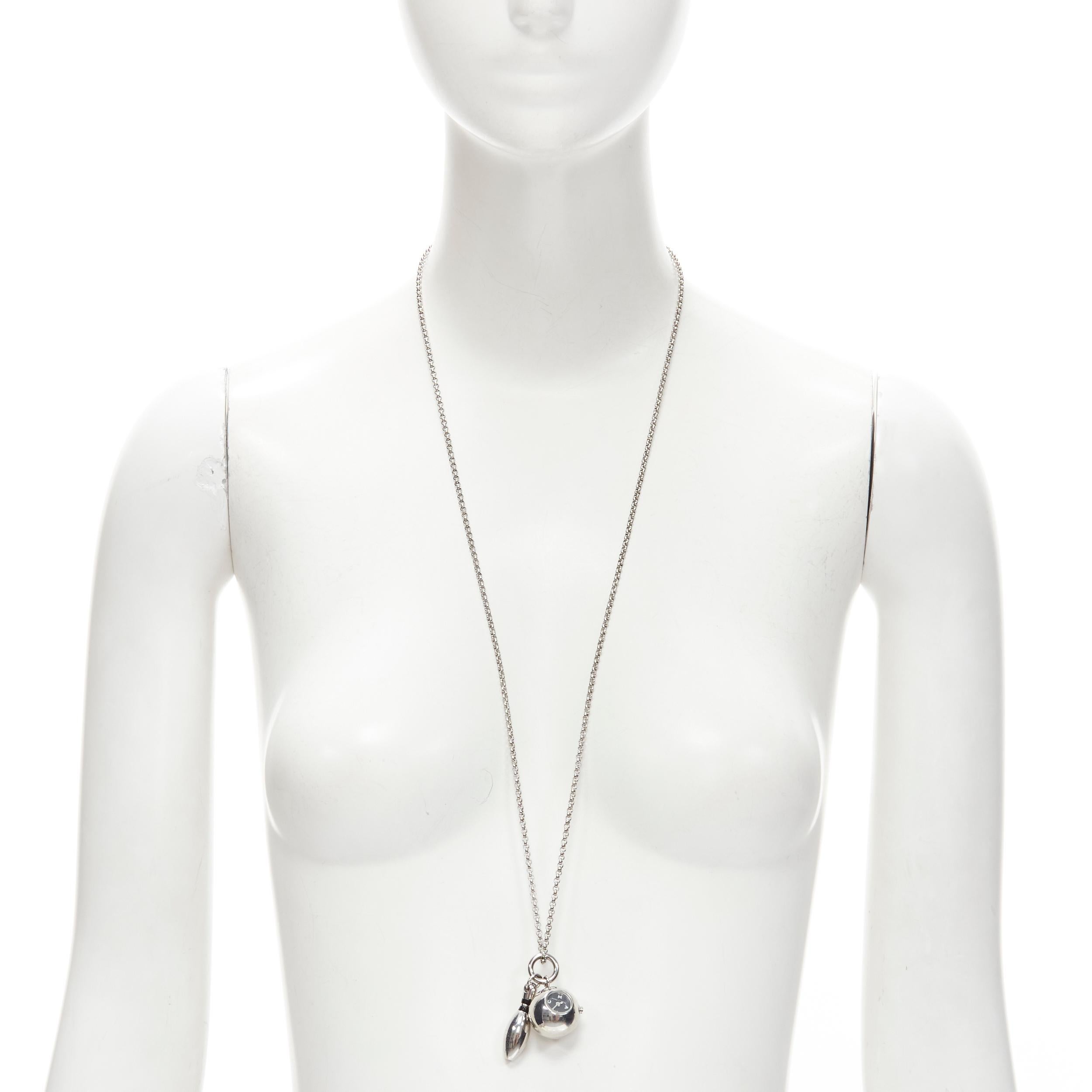 MARC JACOBS silver-tone bowling pin ball watch chain long necklace
Reference: ANWU/A00283
Brand: Marc Jacobs
Material: Metal
Color: Silver, Black
Pattern: Solid
Closure: Push Clasp

CONDITION:
Condition: Very good, this item was pre-owned and is in