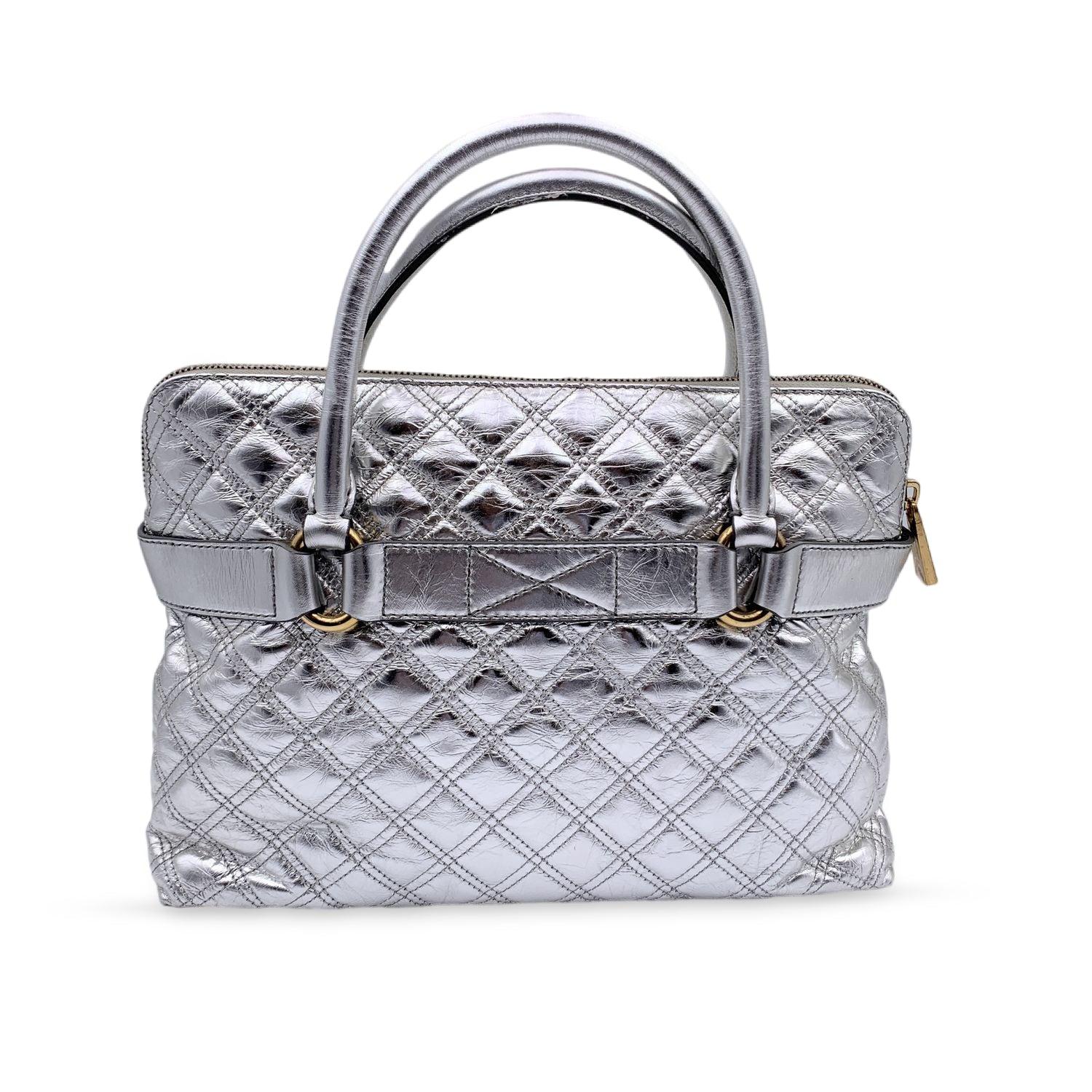 Marc Jacobs Silver Tone Quilted Leather Bruna Tote Bag In Excellent Condition In Rome, Rome