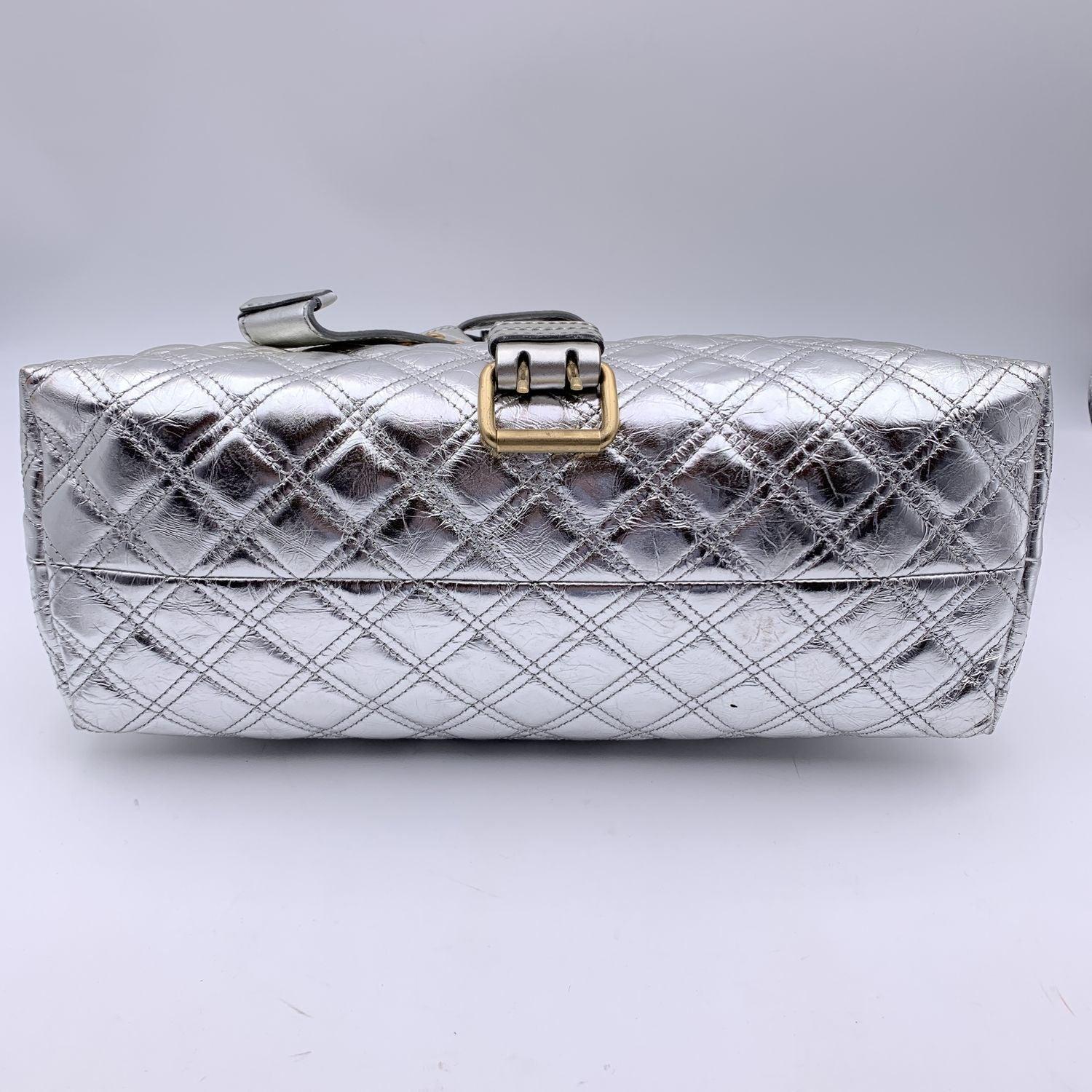 Women's Marc Jacobs Silver Tone Quilted Leather Bruna Tote Bag