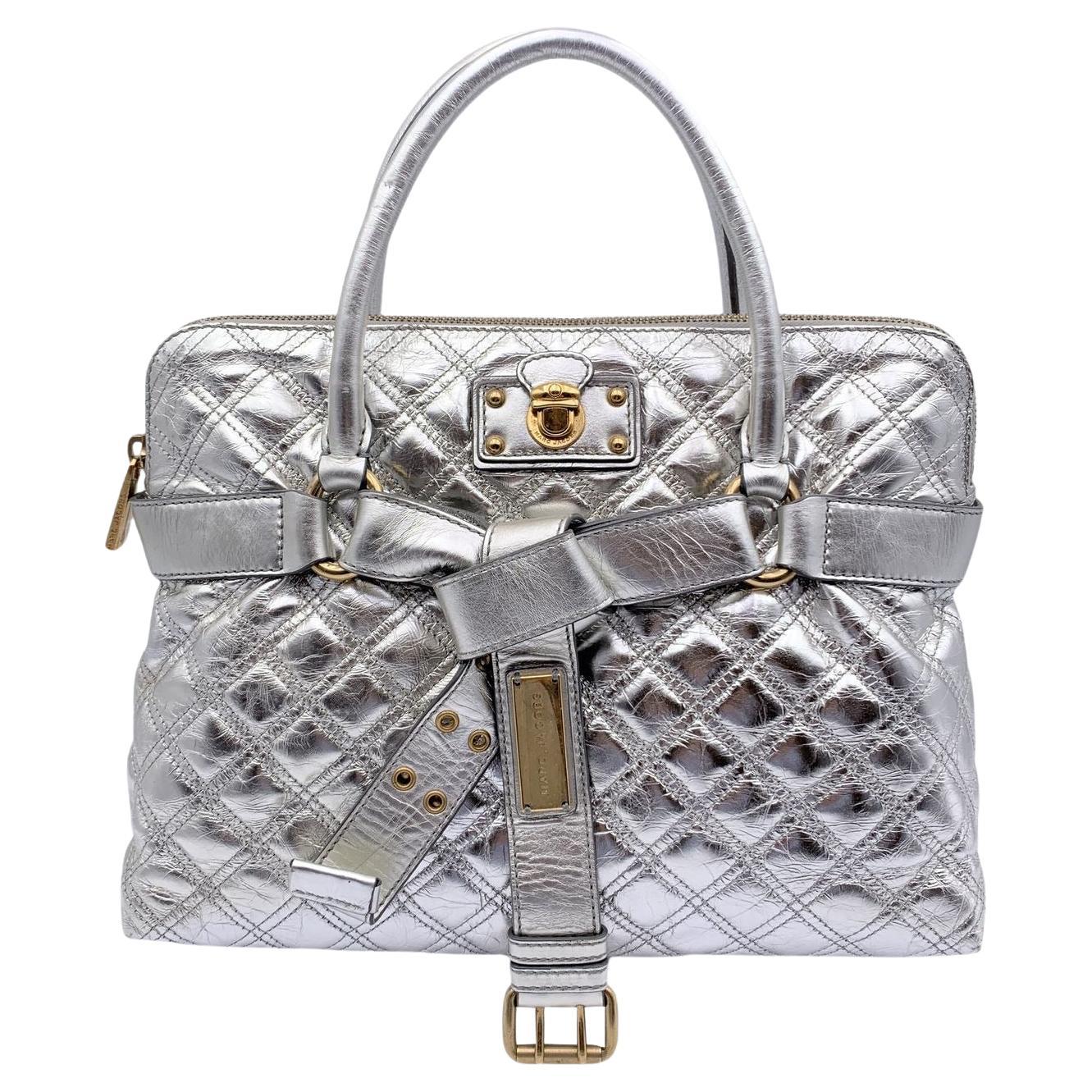 Marc Jacobs Silver Tone Quilted Leather Bruna Tote Bag