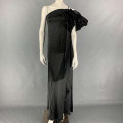 MARC JACOBS Size 0 Black Silk Ruffle Sleeve Asymmetrical Gown