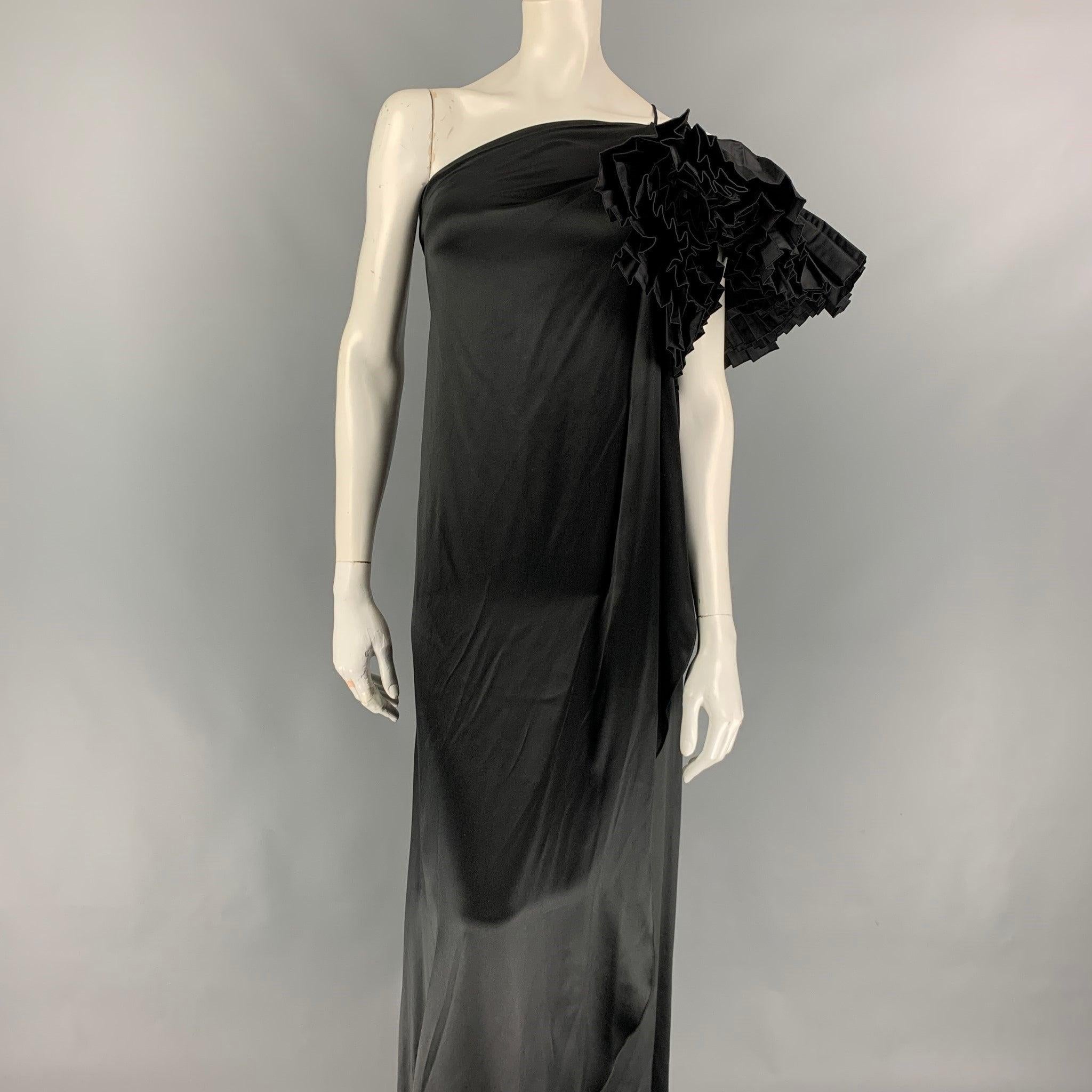 MARC JACOBS Size 0 Black Silk Ruffle Sleeve Asymmetrical Gown In Good Condition For Sale In San Francisco, CA
