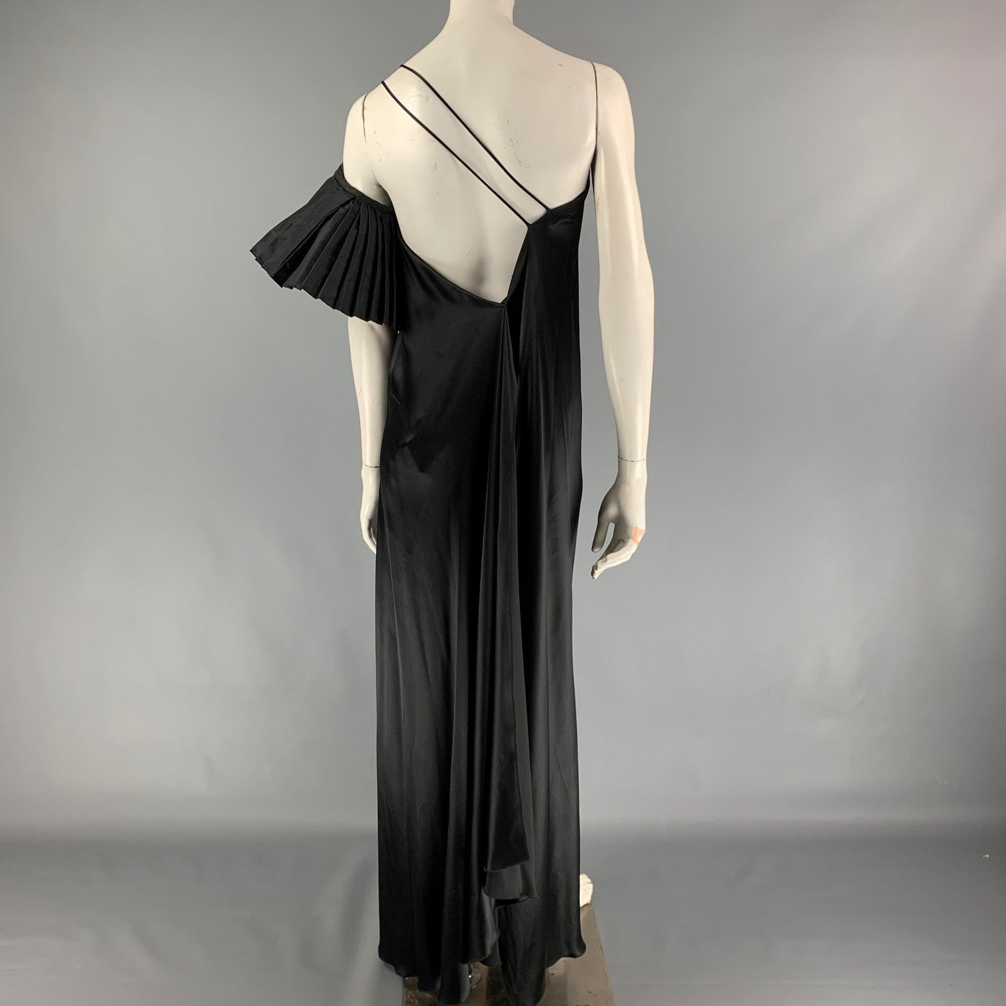 MARC JACOBS Size 0 Black Silk Ruffle Sleeve Asymmetrical Gown For Sale 1
