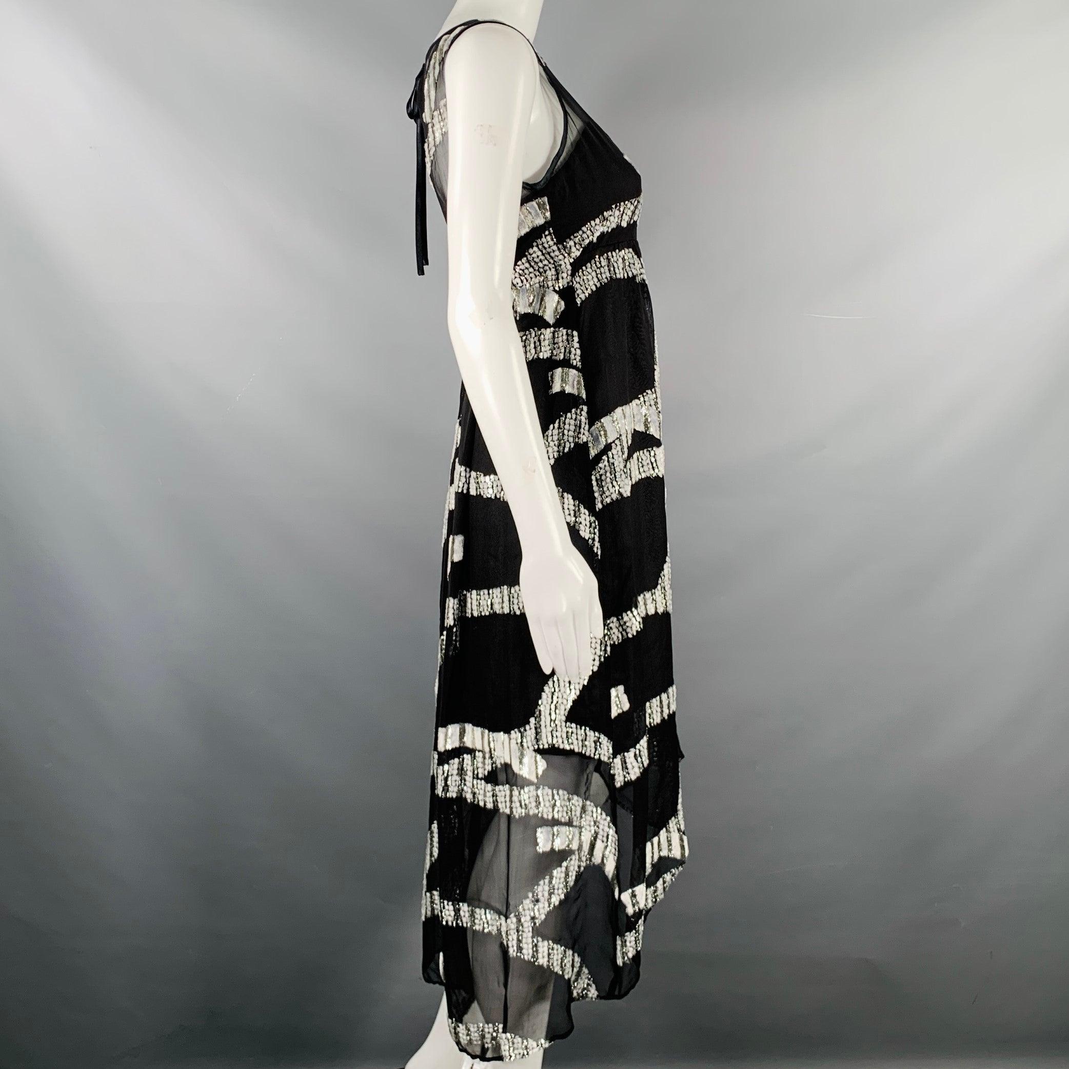MARC JACOBS Talla 0 Vestido sin mangas en jacquard de mezcla de seda negro plateado Negro en venta
