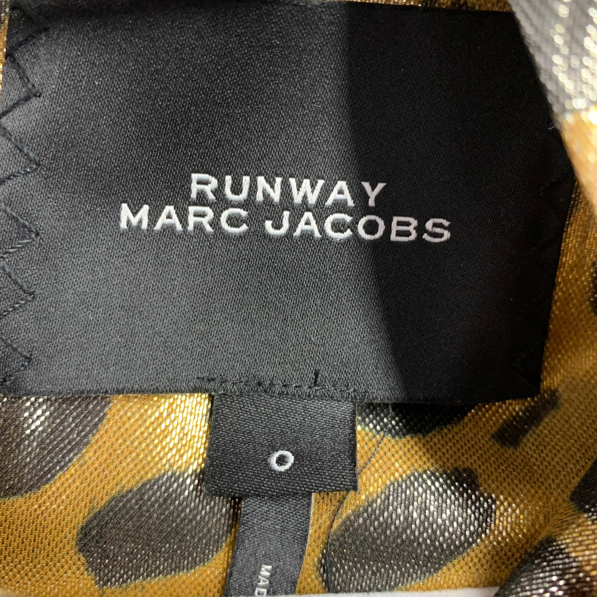MARC JACOBS Talla 0 Oro Negro Seda Metalizada Estampado Animal Vestido Plisado en venta 3