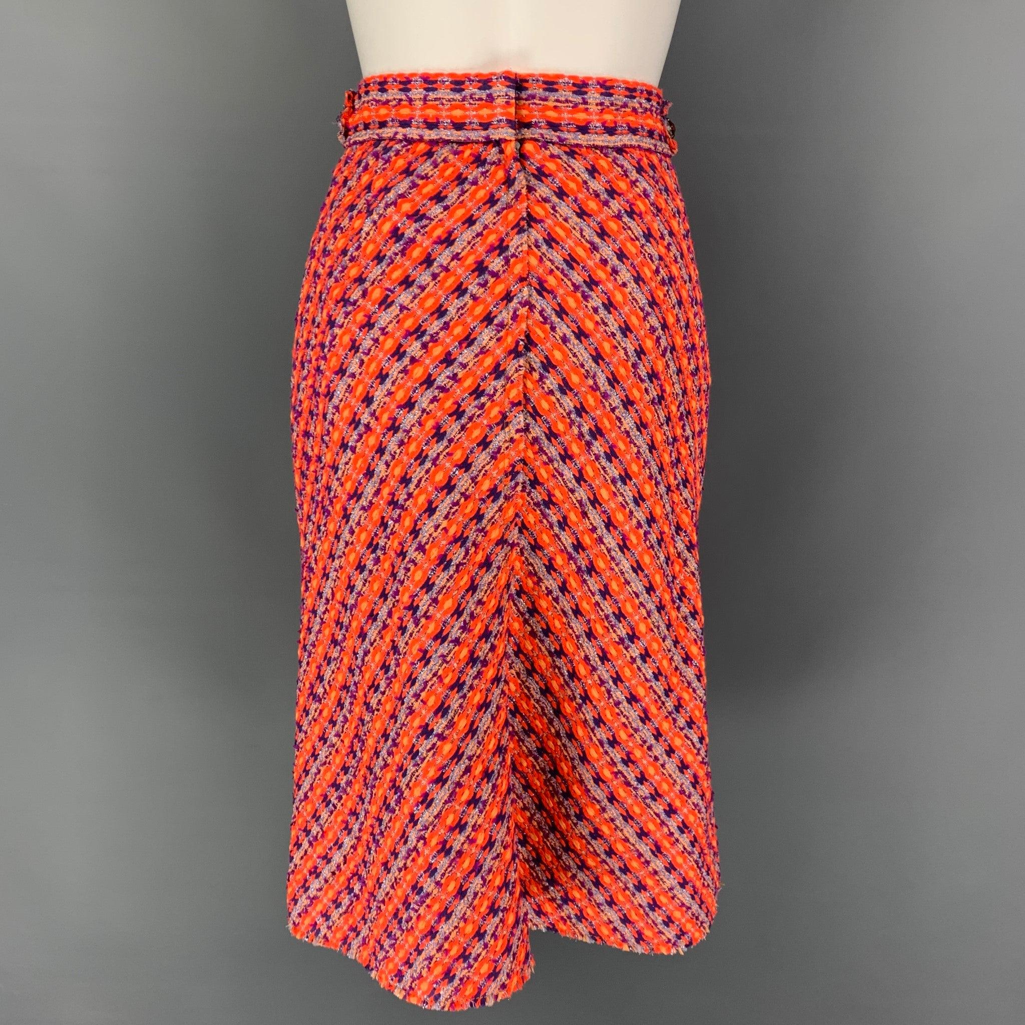 MARC JACOBS Size 0 Orange Multi-Color Modal Blend Tweed A-Line Skirt In Excellent Condition For Sale In San Francisco, CA
