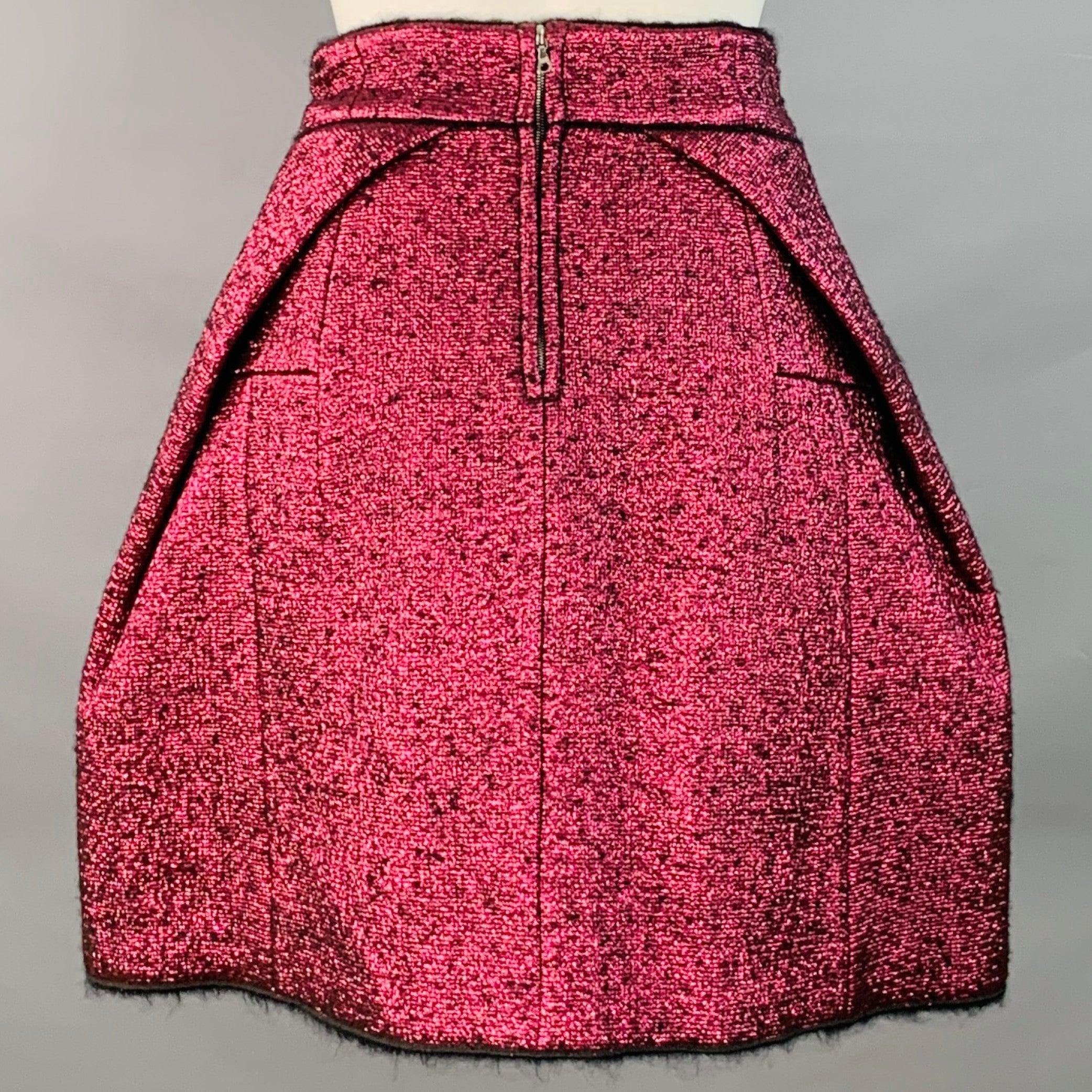 MARC JACOBS Taille 0 Rose Noir Polyester Tissé Jupe A-Line Longueur genou Excellent état - En vente à San Francisco, CA
