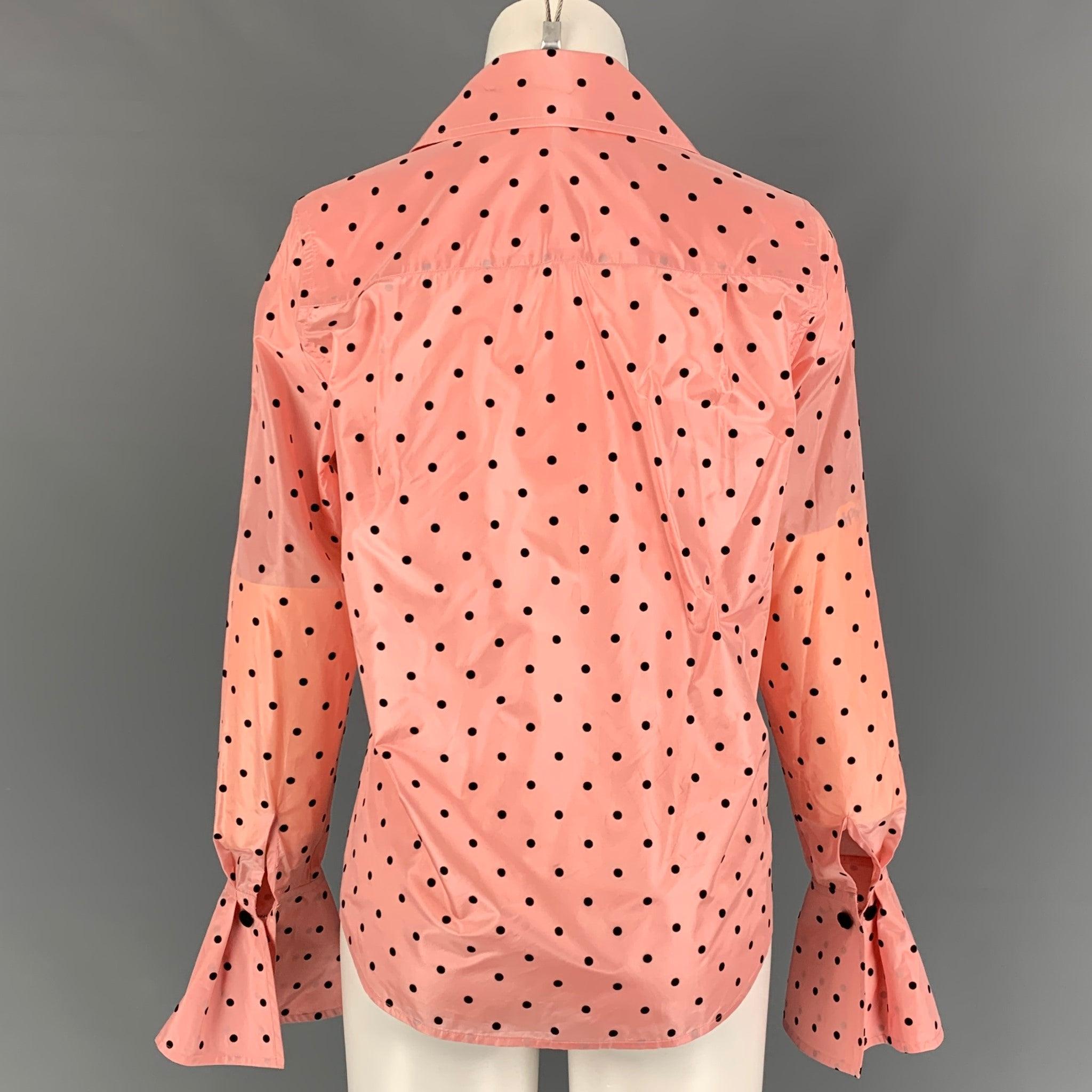 MARC JACOBS Size 0 Pink Black Silk Polka Dot Buttoned Shirt In Good Condition In San Francisco, CA