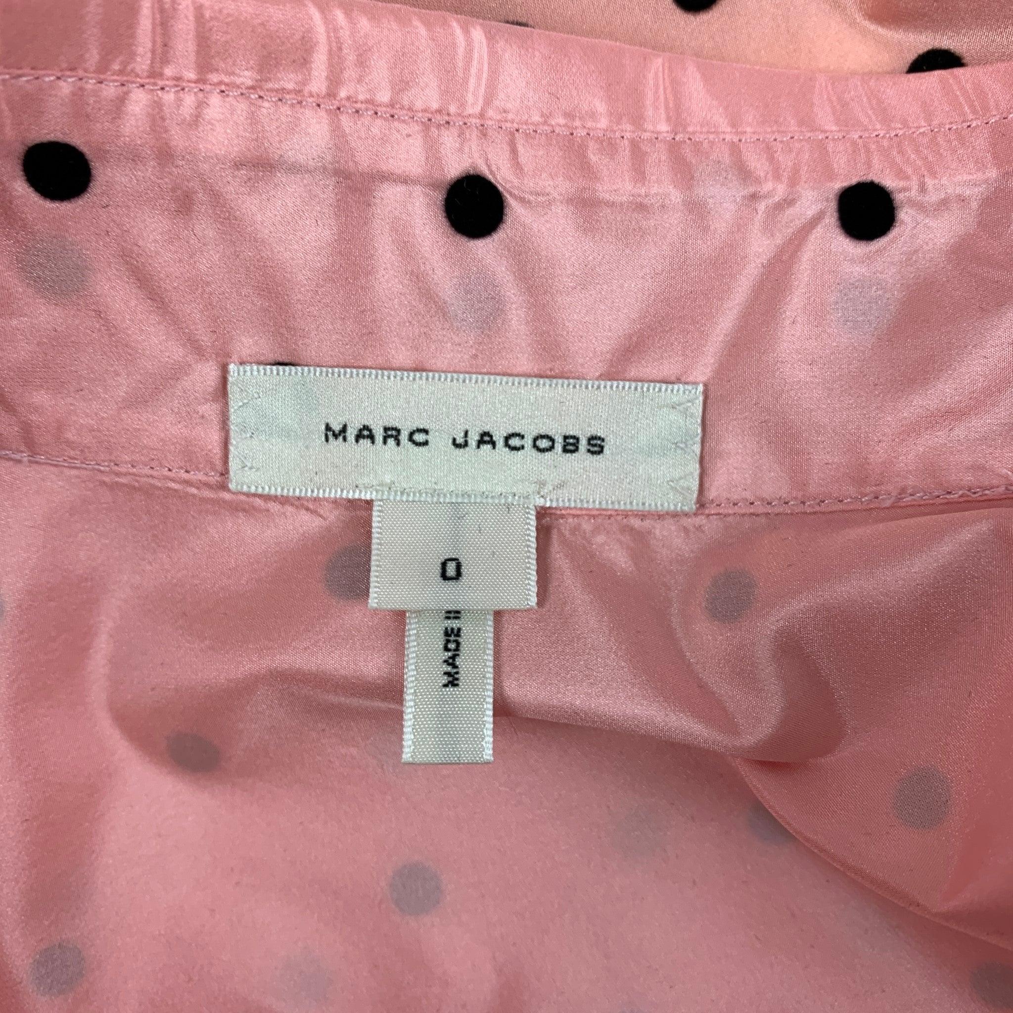 MARC JACOBS Size 0 Pink Black Silk Polka Dot Buttoned Shirt 1
