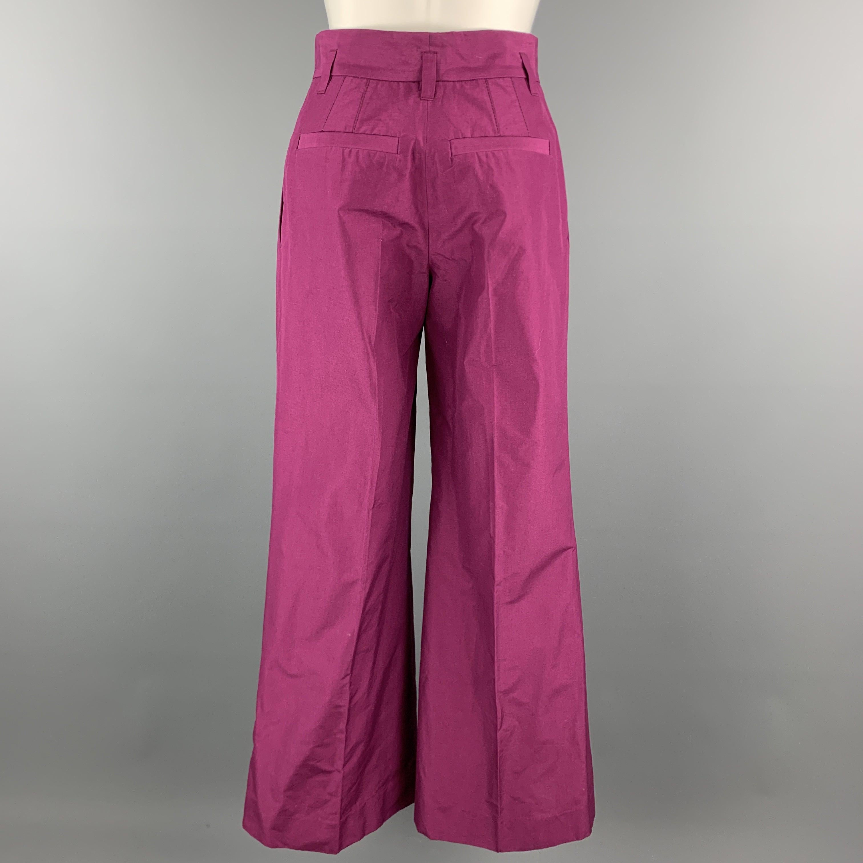 MARC JACOBS Size 0 Purple Cotton Pleated Wide Leg High Waist Dress Pants In Excellent Condition For Sale In San Francisco, CA